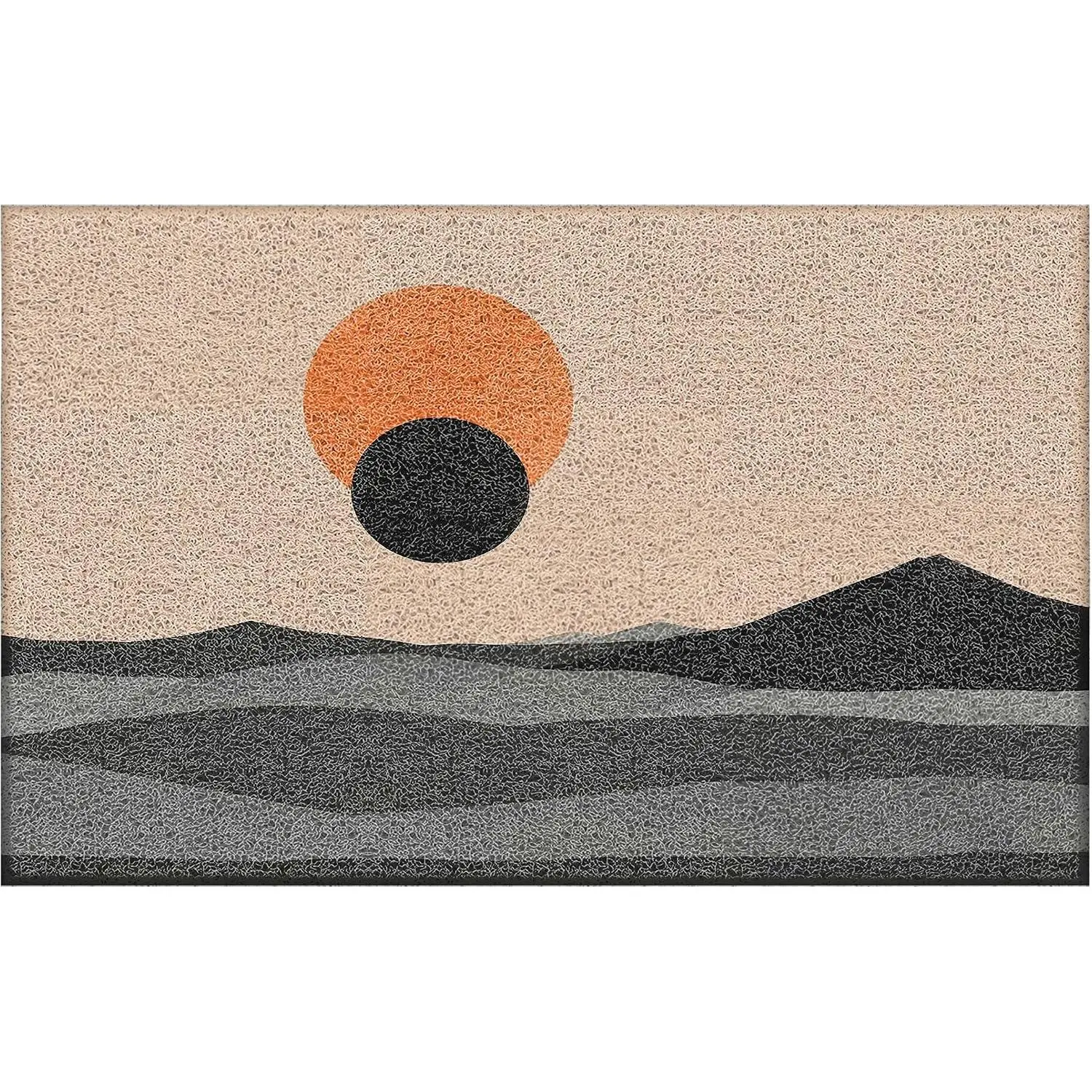 Boho Door Mat, Abstract Boho Sun Black Mountain Landscape Doormat Non-Slip for Front Door Porch Indoor Outside Entrance Entryway, Mid Century Modern Minimalist Welcome Mat, 17x30 Inch