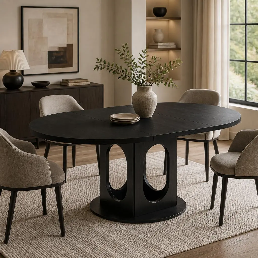 43.3"-59" Extendable Round Oval Kitchen Dining Table for 4-8,Sturdy Base,Adjustable Leveling Feet