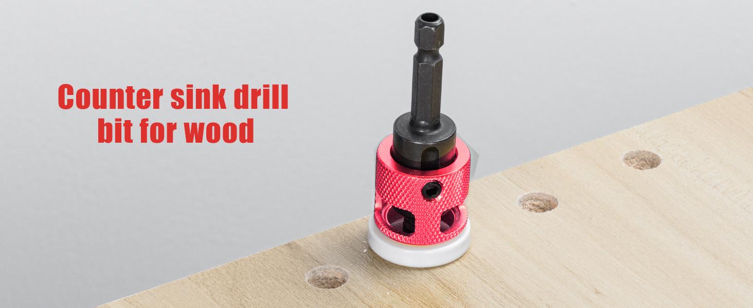 5 Pcs HSS M2 Countersink Drill Bit Set with Low Friction Depth Stop, Tapered Head 1/8" 9/64" 5/32" Drill + 3/8" 82° Counter-Bore, 11/64" 3/16" Drill + 1/2" 82° Counter Bore, 1/4" Hex Shank (Red)