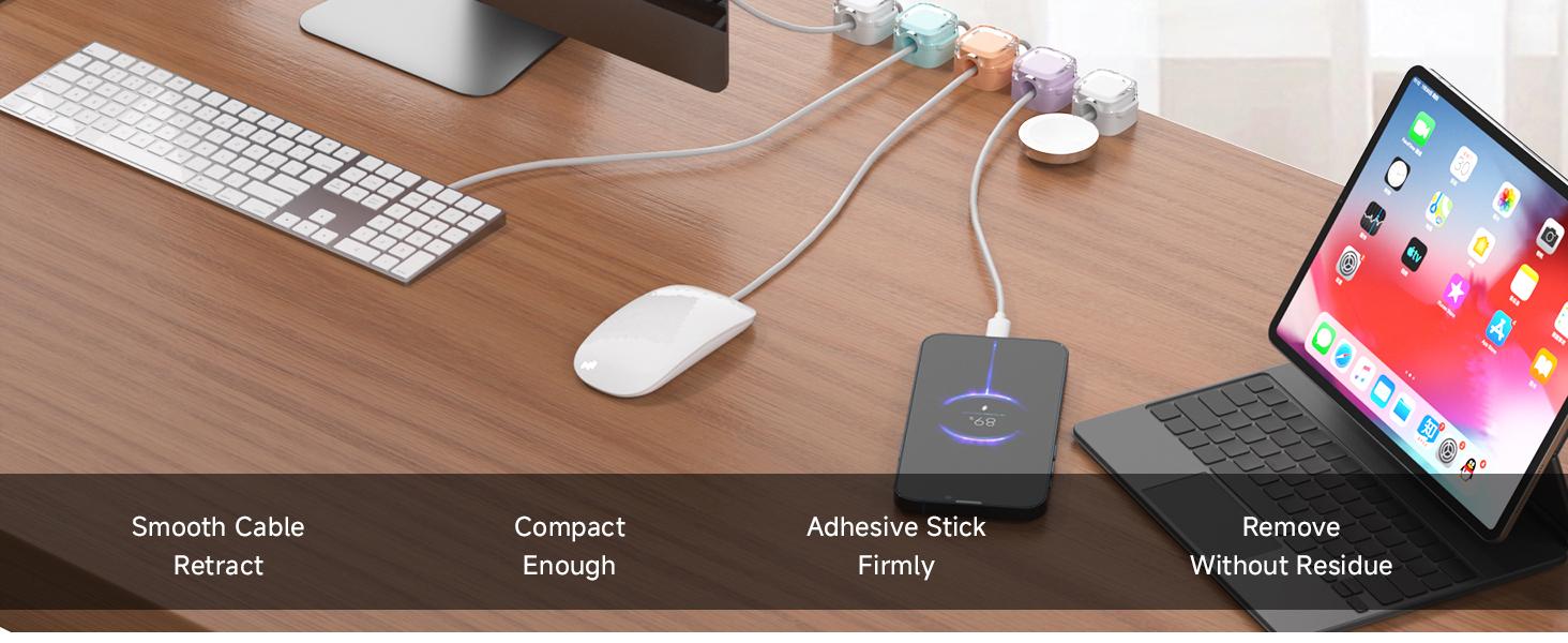 Magnetic Cable Clips, Adjustable Cord Holder Management, Adhesive Wire Keeper Organizer for Home Office Desk Phone PC Car Wall Desktop Nightstand Appliance (6-Pack Crystal Multicolor)