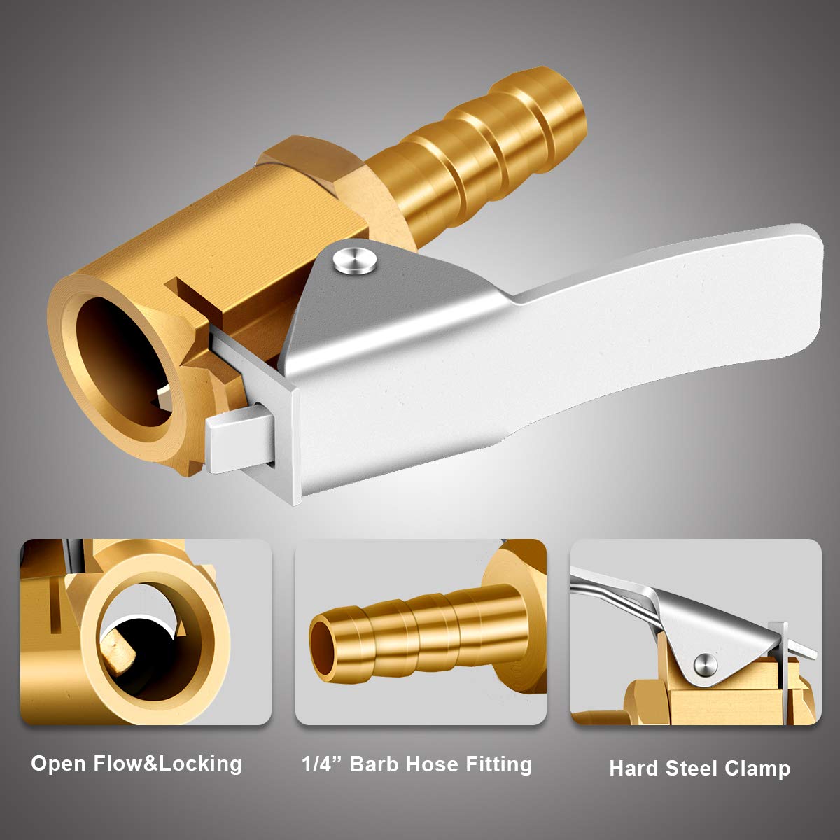 2 Pcs Brass Locking Tire Air Chuck, Tire Inflator Hose Adapter for Twist On Connection Convert to Lock On, No Air Leakage Air Compressor Pump Clip On Tire Chucks, Tire Nozzle with Tire Valve Thread
