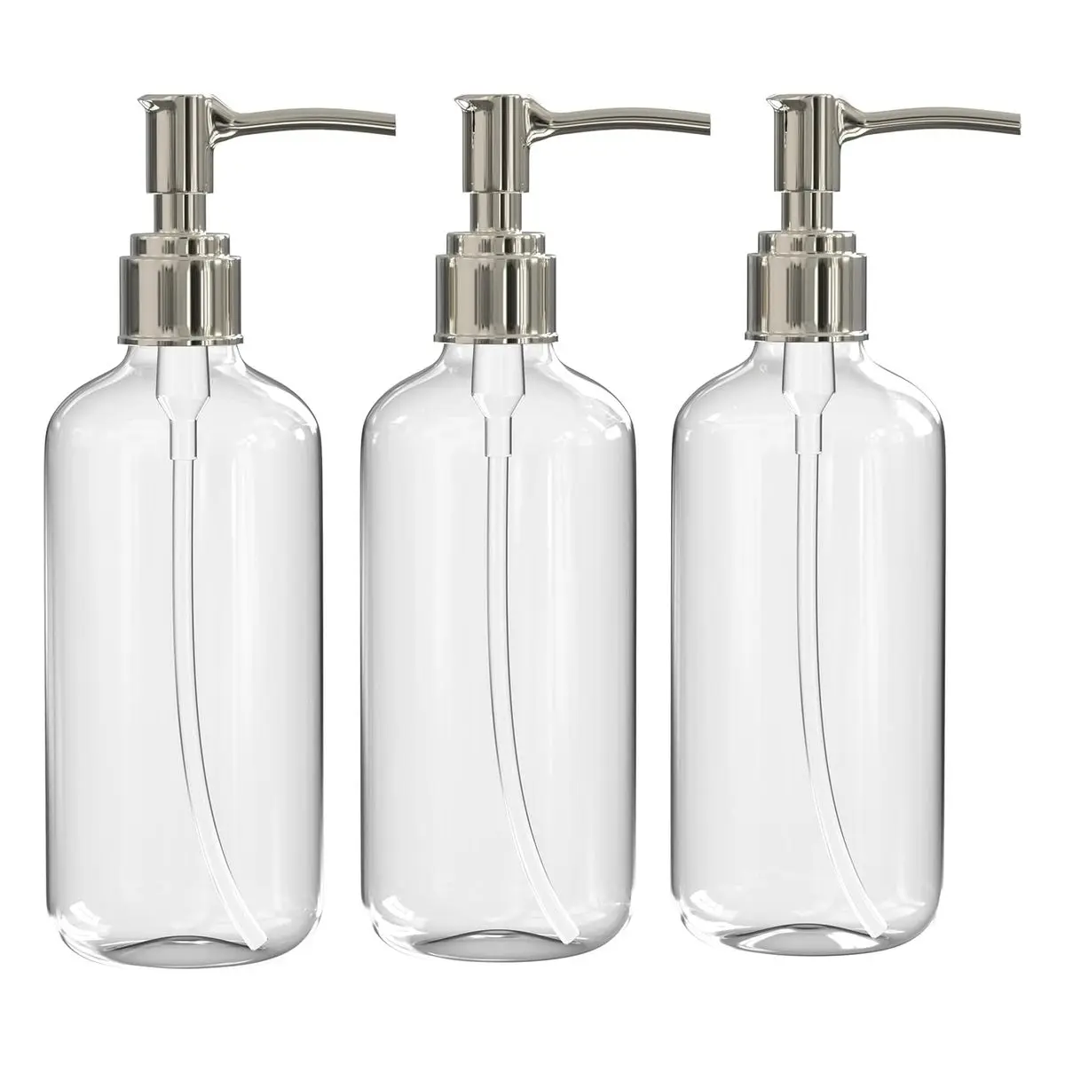 Clear Soap Dispenser Bottles with Pump, 16 Oz (3 Pack, Bpa-free Plastic Boston Round Containers for Hand Soap, Lotion, Shampoo, Kitchen and Bath