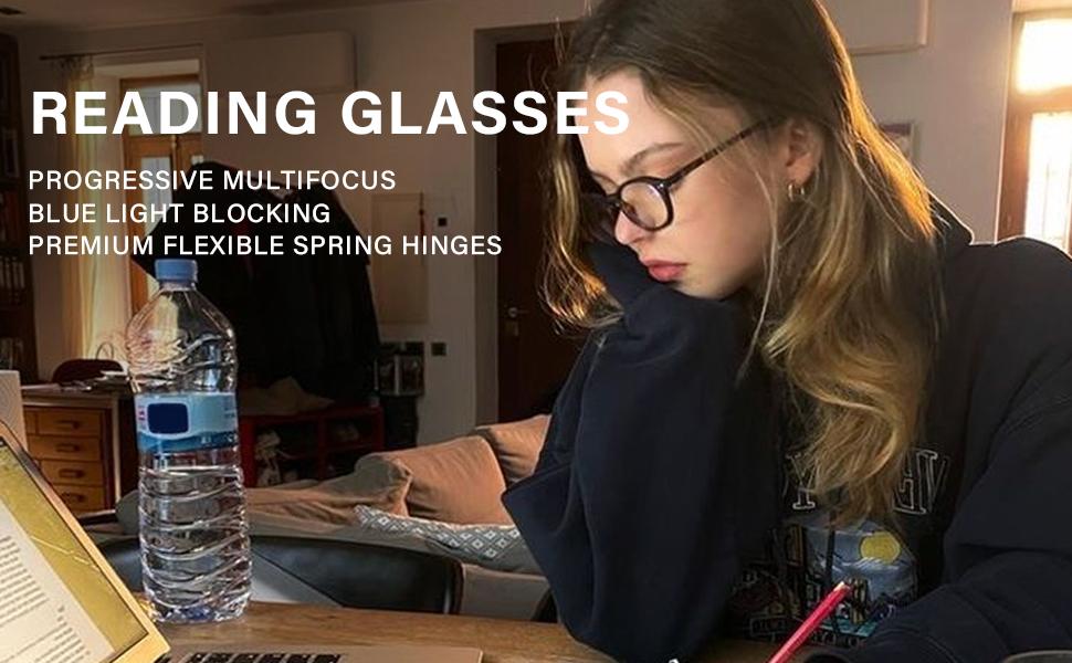 Progressive Multifocus Reading Glasses Women Men Blue Light Blocking Computer Readers Spring Hinges Eyeglasses