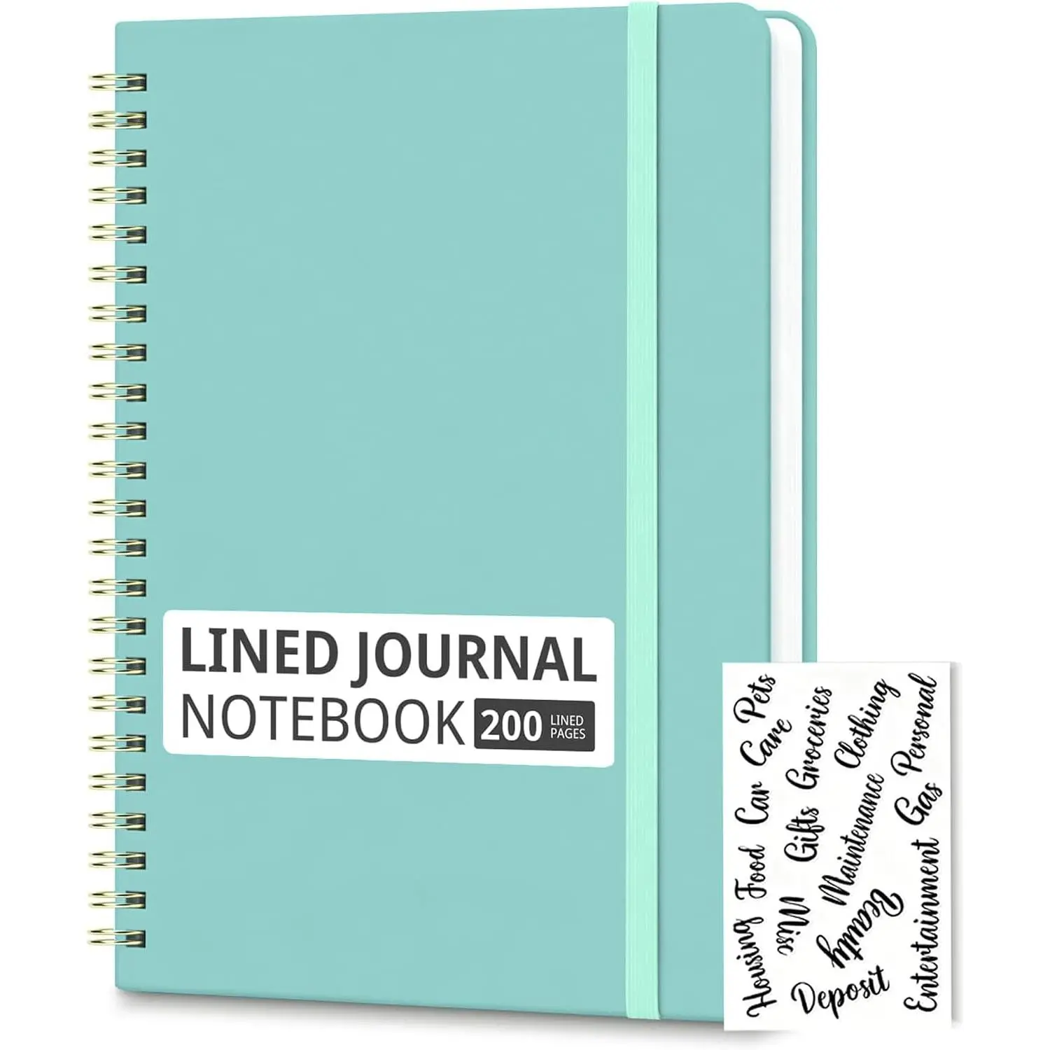Hardcover Spiral Notebooks, 8.3" x 6.3" Lined Journal Set, 100 GSM Bleed-Resistant Paper, 200 Pages -Wire Bound Notebook with Elastic Band & Category Stickers for Office, School