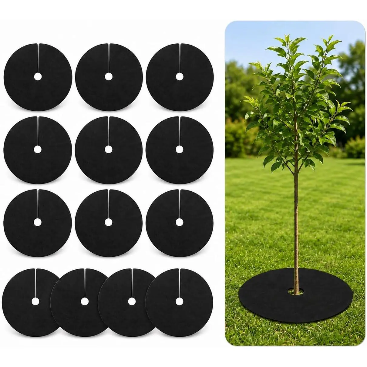 13 PCS Tree Ring Mulch Mat - Root Barrier Tree Protectors Weed Mat for Garden Fabric Weed Barrier Ring Tree Rings Landscaping Non Woven Black Mulch for Garden 12.6inch Landscape Decor