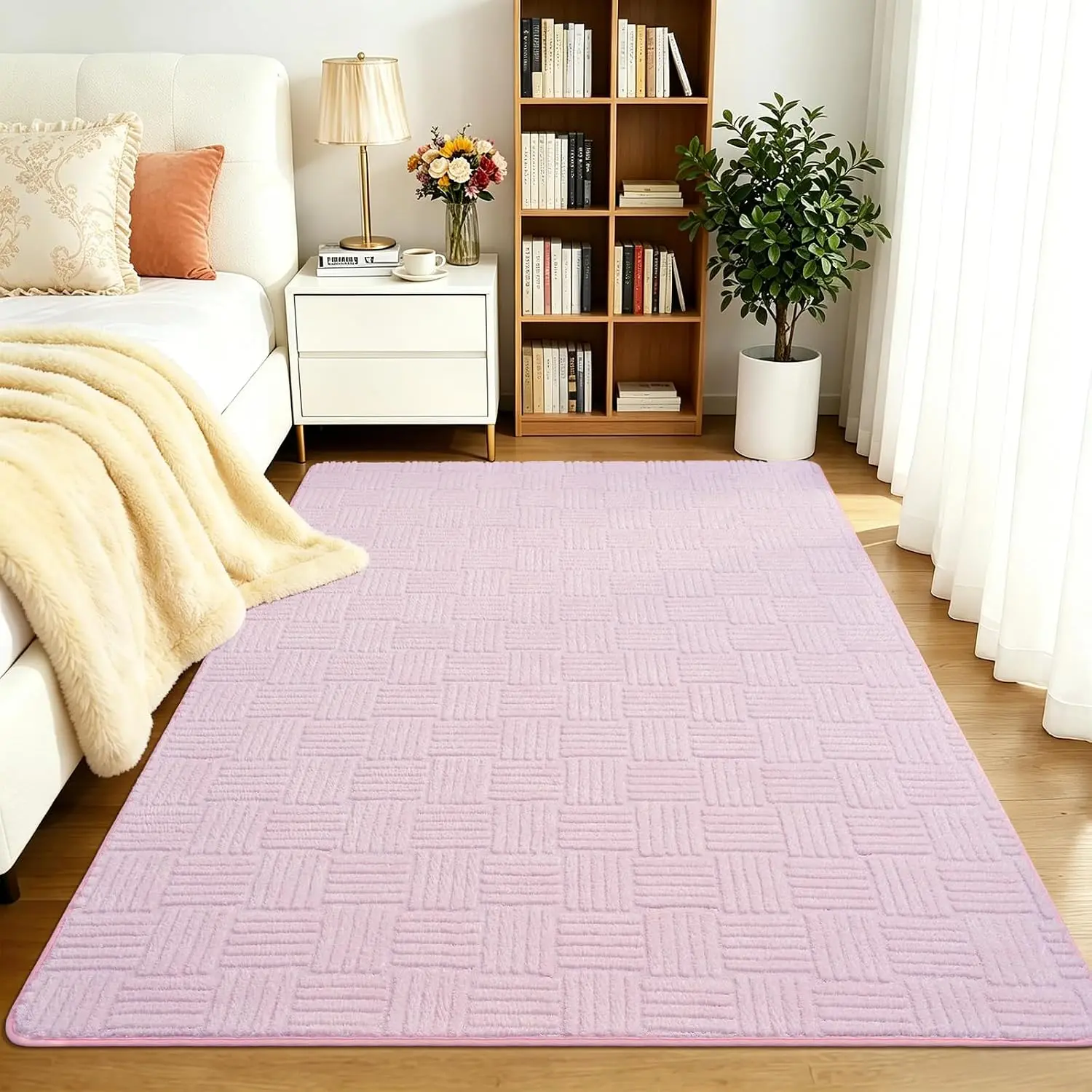 3x5  Washable Shag Area Rug for Girls Bedroom, Modern Geometric Non Slip Living Room Rugs,  Soft Thick Carpet for  Room, Dorm, Office, Bedside, Entryway and  Decor
