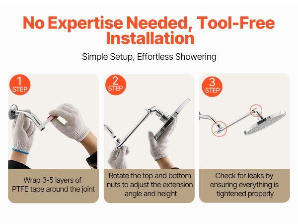 VEVOR Shower Head Extension Arm Extender 11 in Adjustable Angle Height G1/2 Universal
