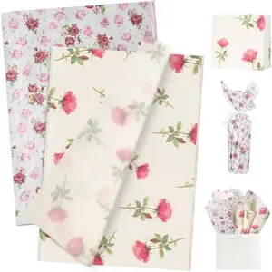 100 Sheets Rose Flower Tissue Paper, Cream Rose  Wrapping Paper for Wedding, DIY Craft Tissue for Birthday Bridal Shower, 20 x 14 Inch