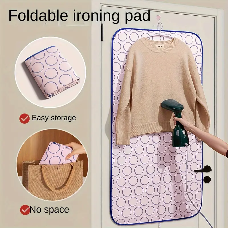 Foldable ironing mat with heat-resistant circle - portable, space saving design, suitable for travel and home use, light gray with purple circle, including handbag, portable ironing mat