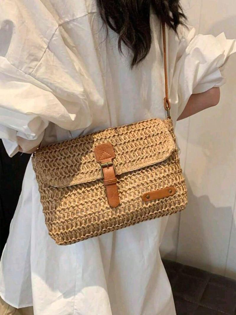 Women's Fashionable Straw Bag, Textured Shoulder Bag, Casual Stylish Crossbody Bags for Daily Used, Trendy All-match Sling Purse Commuter Bag