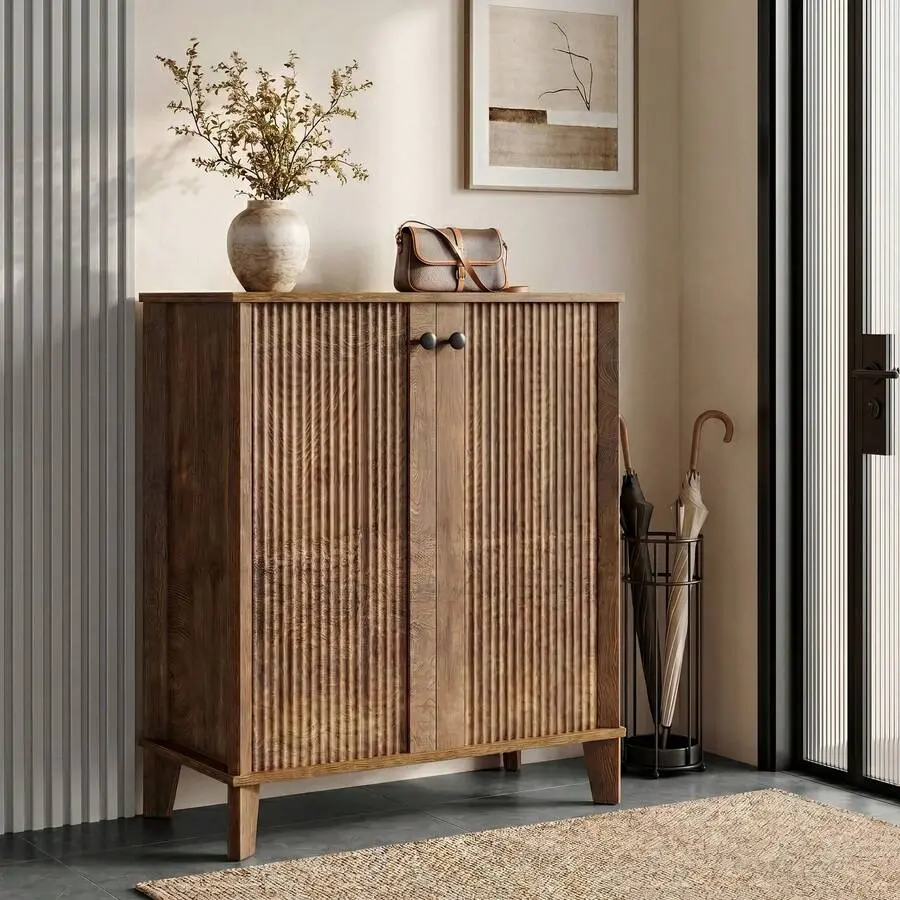 5-Tier Modern Shoe Cabinet  With 3 Adjustable & Removable Shelves, Farmhouse Entry Way Shoe Storage Cabinet Entrance, Living Room