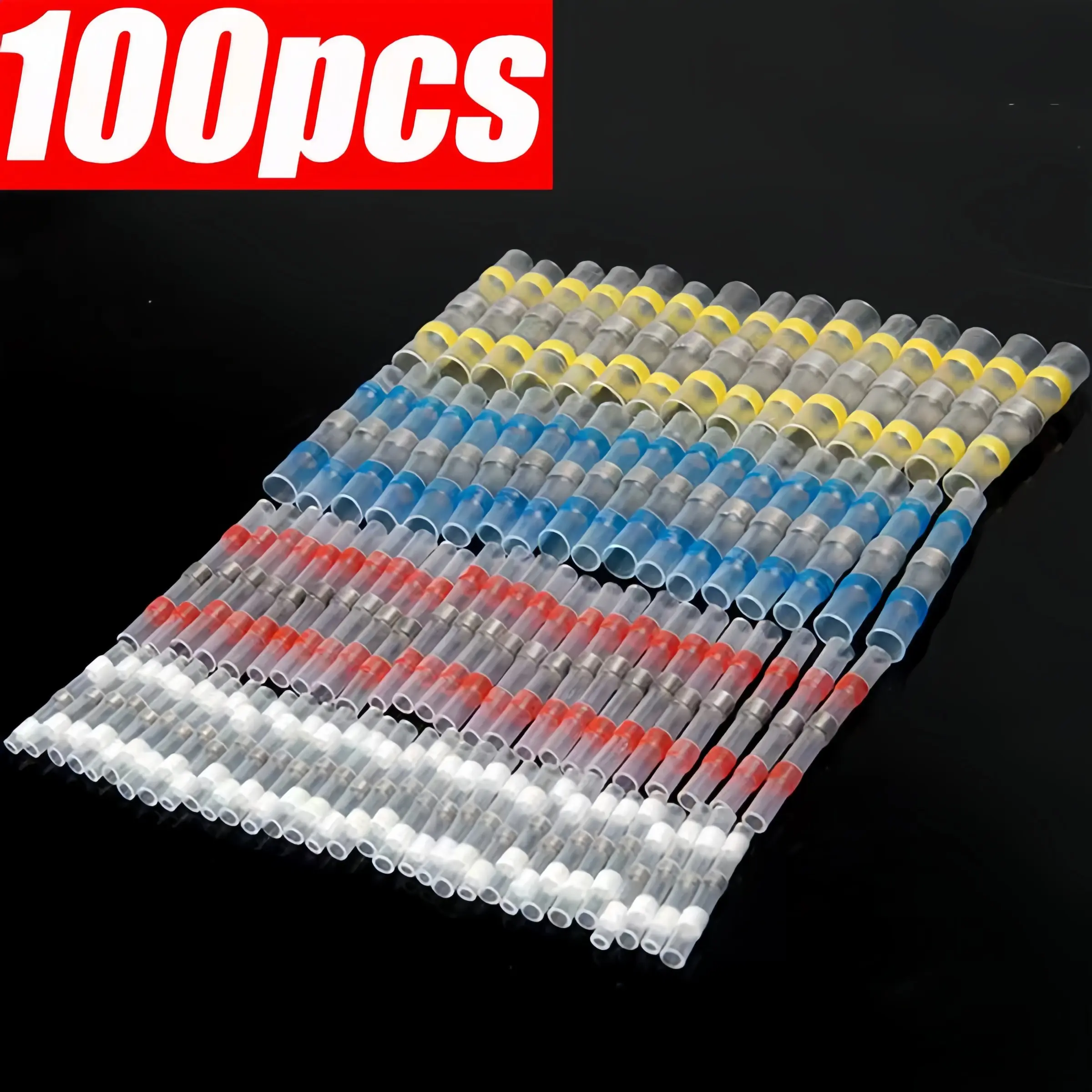 100pcs Heat Shrinkable Solder Sleeves, Thickening Solder Ring Shrinkable Tube, Wire Crimp Butt Terminals Connectors, Cable Management, Installation