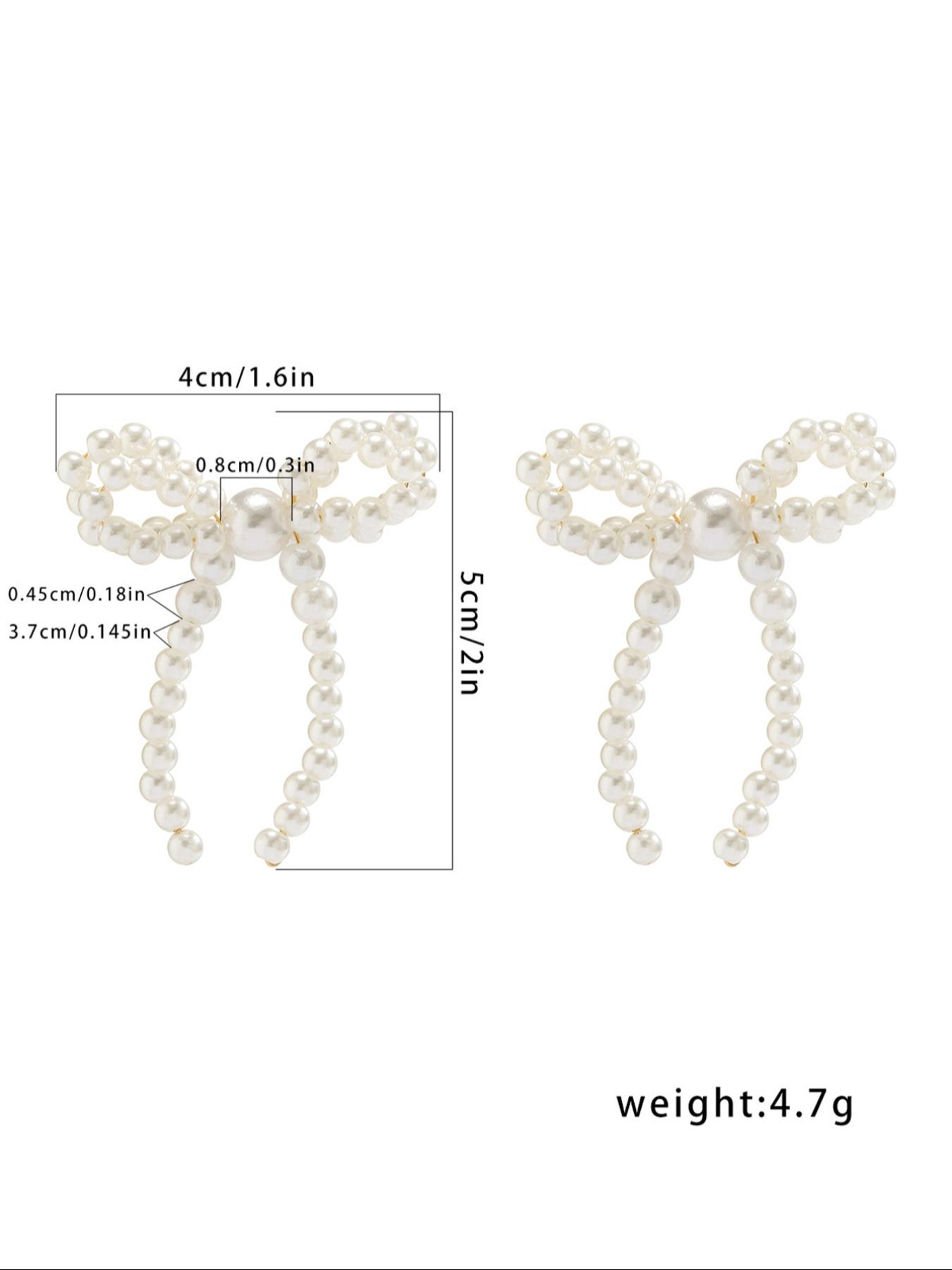 Gorgeous Faux Pearl Bow Decor Stud Earrings, Fashion Elegant Earrings Jewelry for Women, Daily Clothing Decor, Trendy Faux Pearls Craftsmanship Jewelry for Birthday Gift Fall, Mother's Day Gift, Versatile Earrings