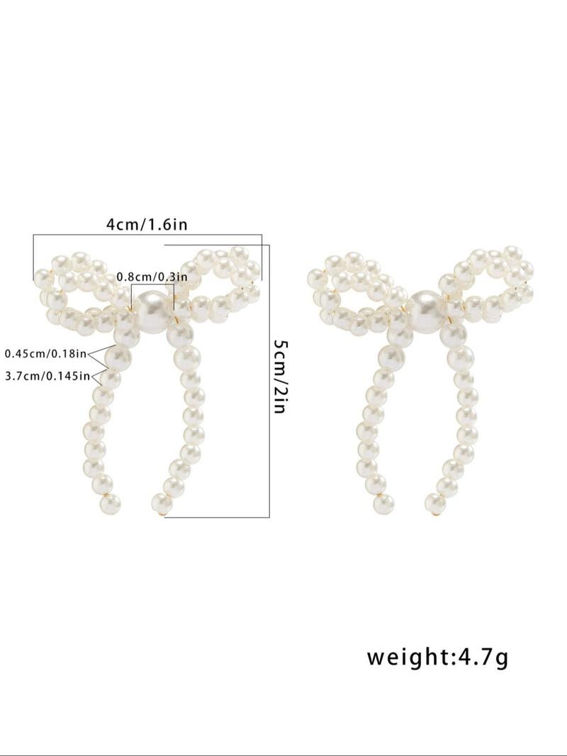 Gorgeous Faux Pearl Bow Decor Stud Earrings, Fashion Elegant Earrings Jewelry for Women, Daily Clothing Decor, Trendy Faux Pearls Craftsmanship Jewelry for Birthday Gift Fall, Mother's Day Gift, Versatile Earrings