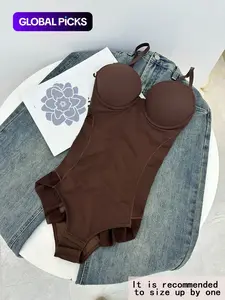 Women's Bodysuit Underwear with Bra and Adjustable Straps, Casual Minimalist Slimming Shaping Artistry, Sizes XS to Xxl for All Seasons, Shapewear