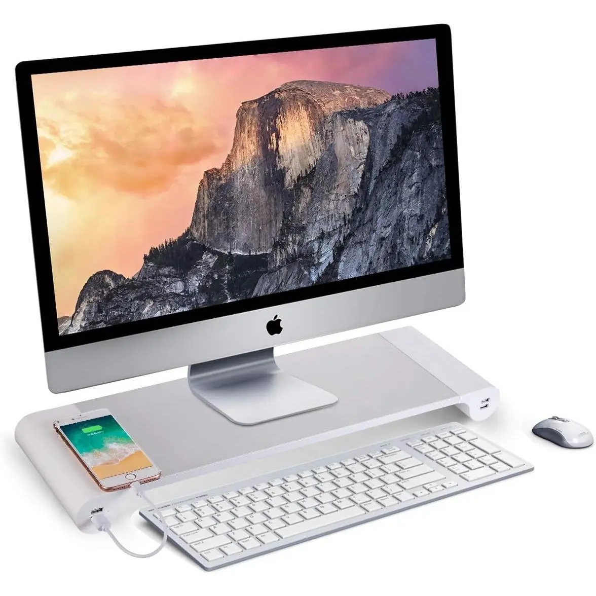 PG   Stand Riser with 4-Port USB  ports, Convenient keyboard organiser,Desktop Organizer for , Laptop, TV, Printer -  Keyboard Tray & Storage Shelf.