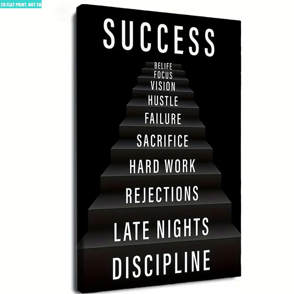 1pc 2D flat canvas print poster with oil painting texture printed motivational quote "Stairway to Success", modern decorative wall artwork for home, office, bedroom, living room and cafe, great gift option for friends art decor church unique