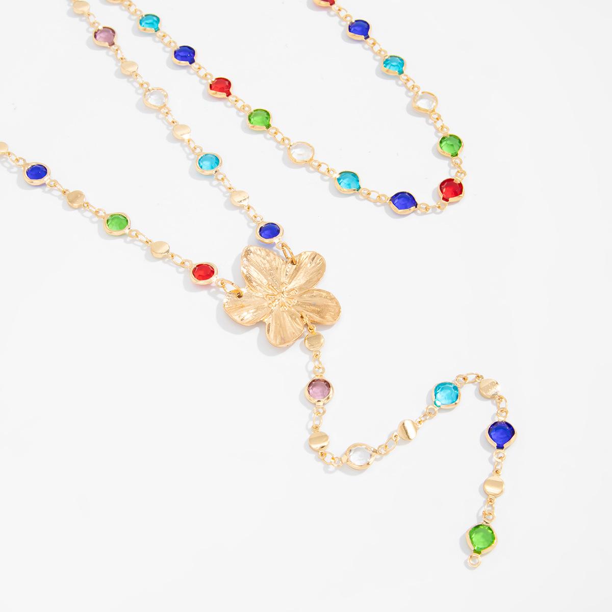 Creative Colorful Y-Shaped Multi-Layer Crystal Necklace – Sweet Style Metal Flower Choker