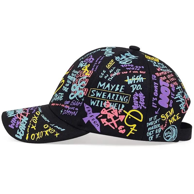 Colorful graffiti hip-hop baseball cap, casual sun protection printed duckbill cap, personalized for men and women