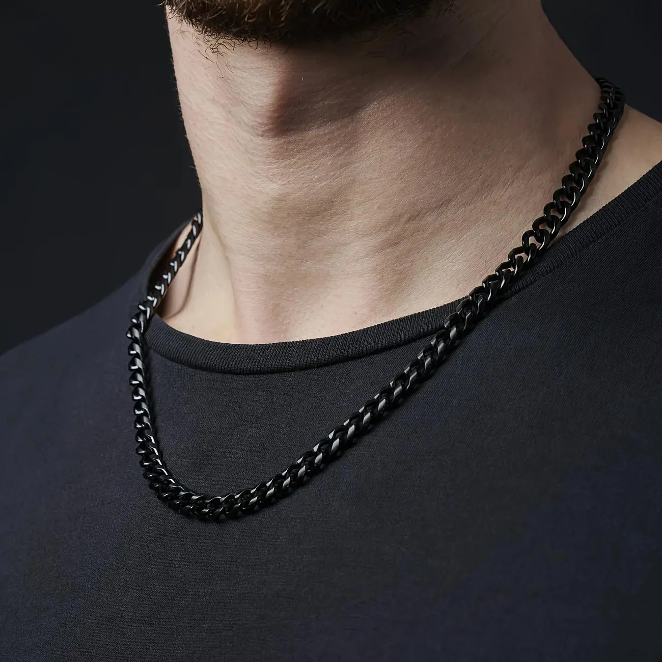 1PCS Men's Stainless Steel Gunmetal Black Heavy Chain Necklace - Hip-Hop Classic Bold Statement Jewelry for Casual Attire, Parties & Holidays - Durable Black Finish Year-Round Accessory, Holiday Necklace, Street Style Jewelry