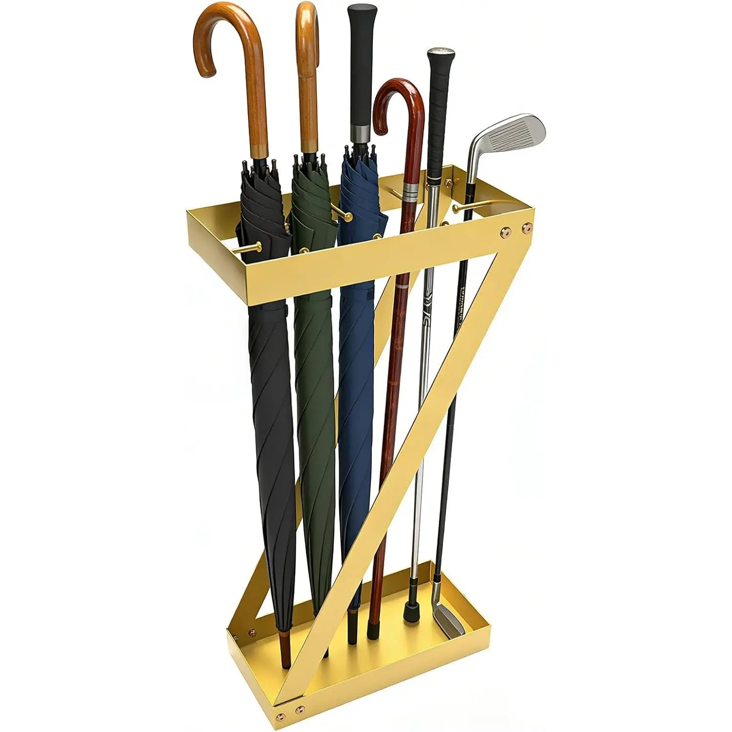 Entryway Umbrella Holder - Indoor Umbrella Stand with Hooks, Stores Umbrellas & Canes, Anti-tip Design for Homes, Offices, Hotel Lobbies