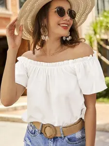 2026 Summer New Elegant One-Shoulder Top, Short Sleeve Fitted Plain Style, Women's Fashionable Upper Garment for Warm Weather