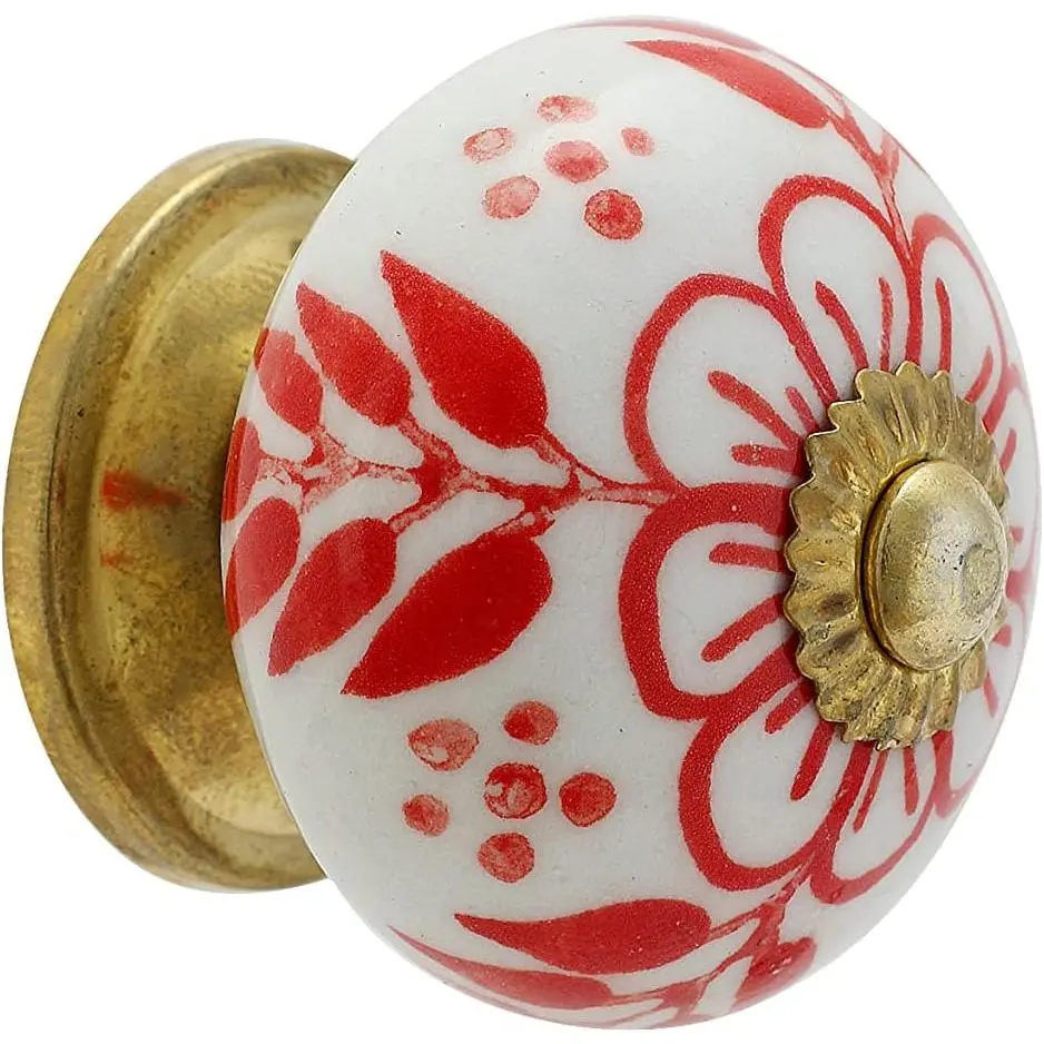 Dresser Knobs - Countryside  Ceramic Drawer Handle Kitchen Cabinets Cupboard Wardrobe Pulls  Boho Furniture Hardware - Red Bale - Pack of 4