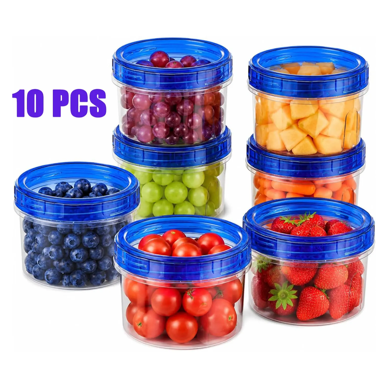 10-Piece Freezer Storage Containers, Plastic Containers Set, Round Plastic Food Containers with Lids, BPA-Free with Screw-On Lids, Stackable and Reusable, Suitable for Freezing Soups, Meal Prep, and Leftovers
