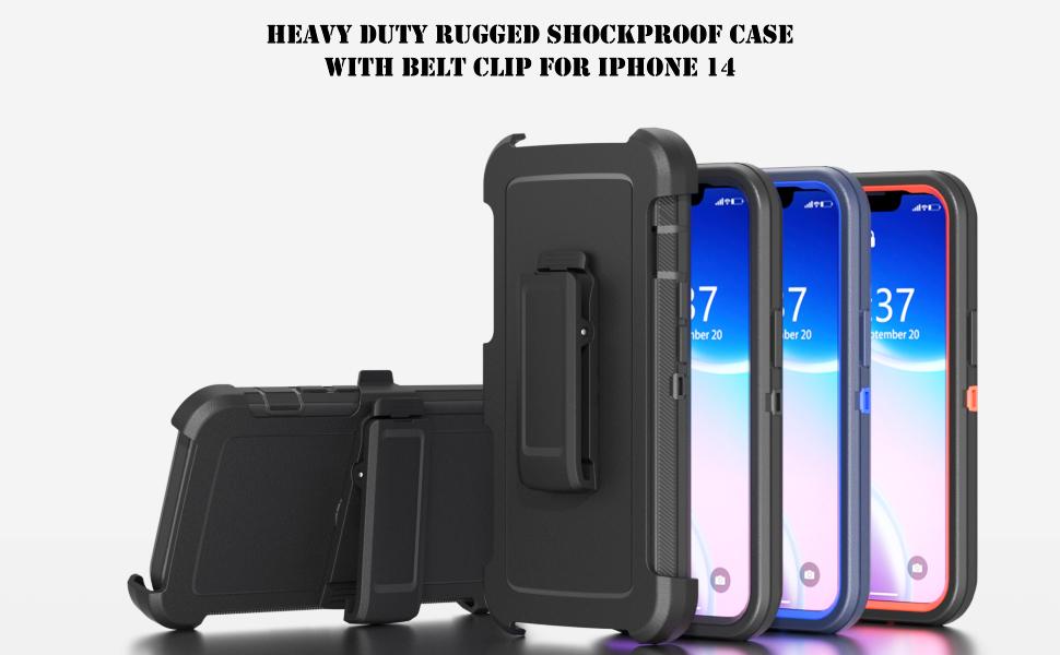 Rugged Phone Case for Apple iPhone 14, with Belt Clip Holster & Kickstand Heavy Duty Shockproof Protective Full Body Case Cover for iPhone 14 6.1 inch Phone(Black)