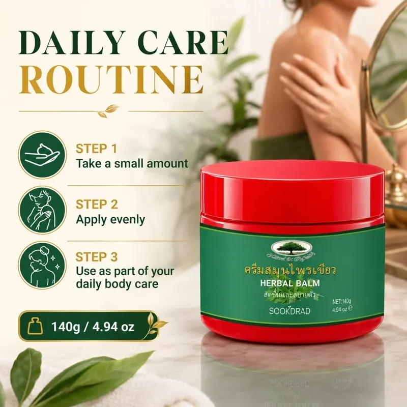 Herbal Balm, Natural Herbal Ingredients, Refreshing Care, Soothing Relief, For Body, All Skin Types, Daily Use, 140g