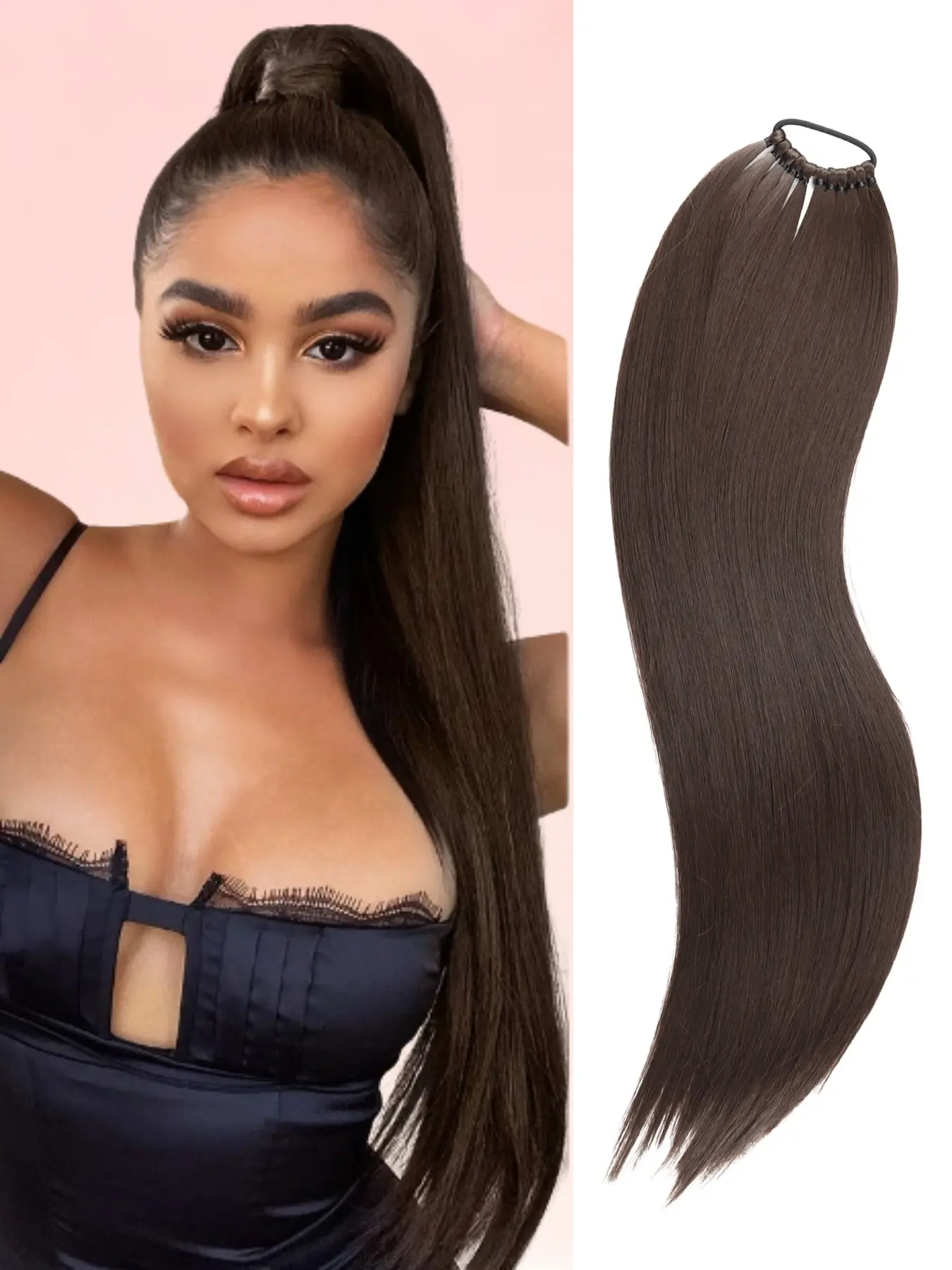 Elastic Band Heat-Resistant Synthetic Ponytail Extensions, Long Straight Soft Hairpiece for Women, Perfect for Wrap & Go Style, Suitable for Everyday Use & Party Gifts, Hair Bundles
