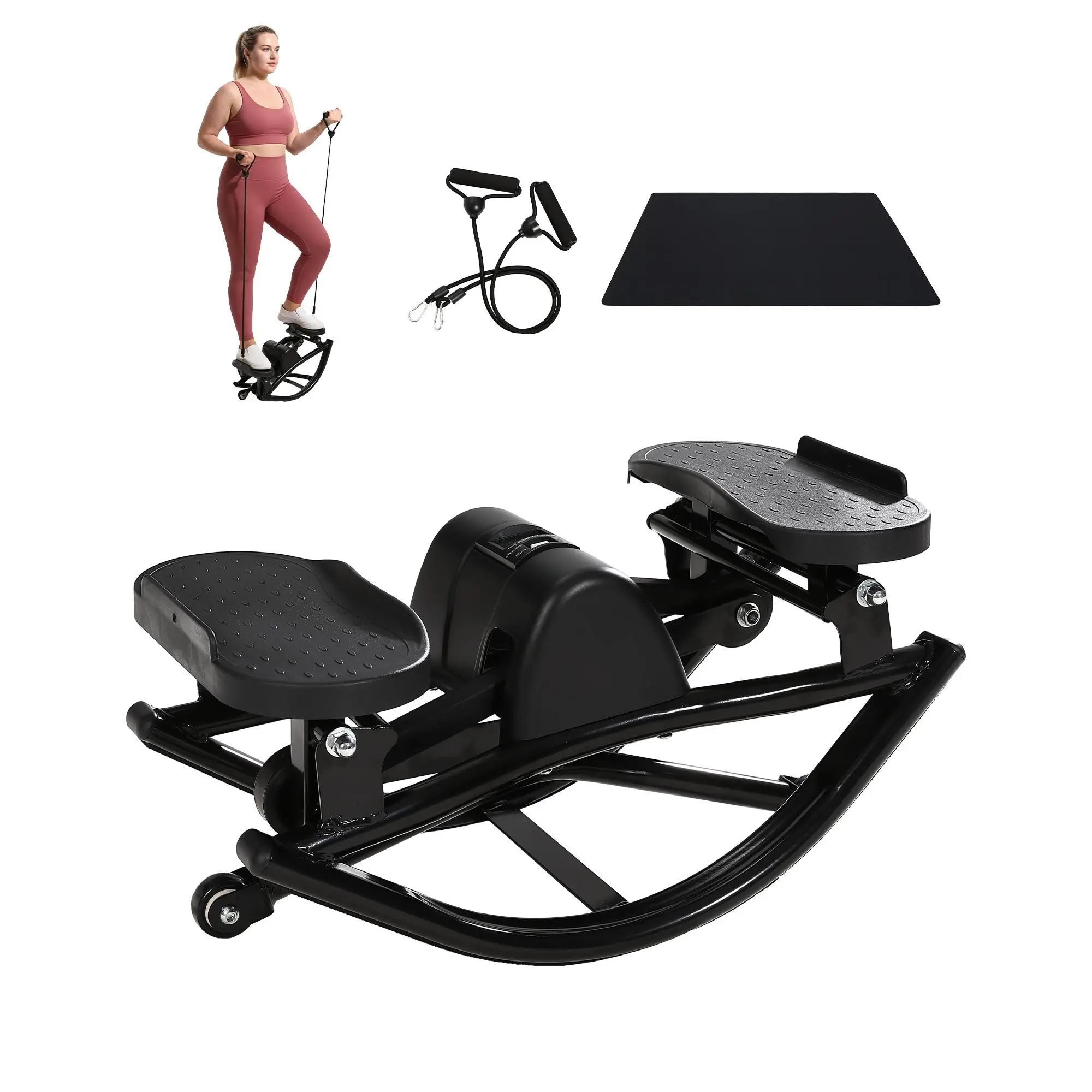 GARVEE Dual-Motion Mini Stepper for Home Gym - 350lb Capacity, Low-Impact Rocking U-Shape Frame, Cardio Steps, Resistance Bands, LCD Monitor, Non-Slip Mat for Full-Body Workout