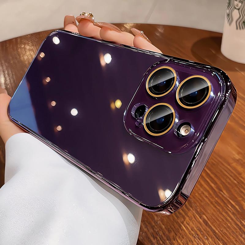 Ice-Cool Glass Phone Case for iPhone 17/16/15/14/13/12/11 Pro Max, Full-Body Protective Shockproof Silicone Cover with Lens Protection, Simple Pure-Color Design for Men and Women