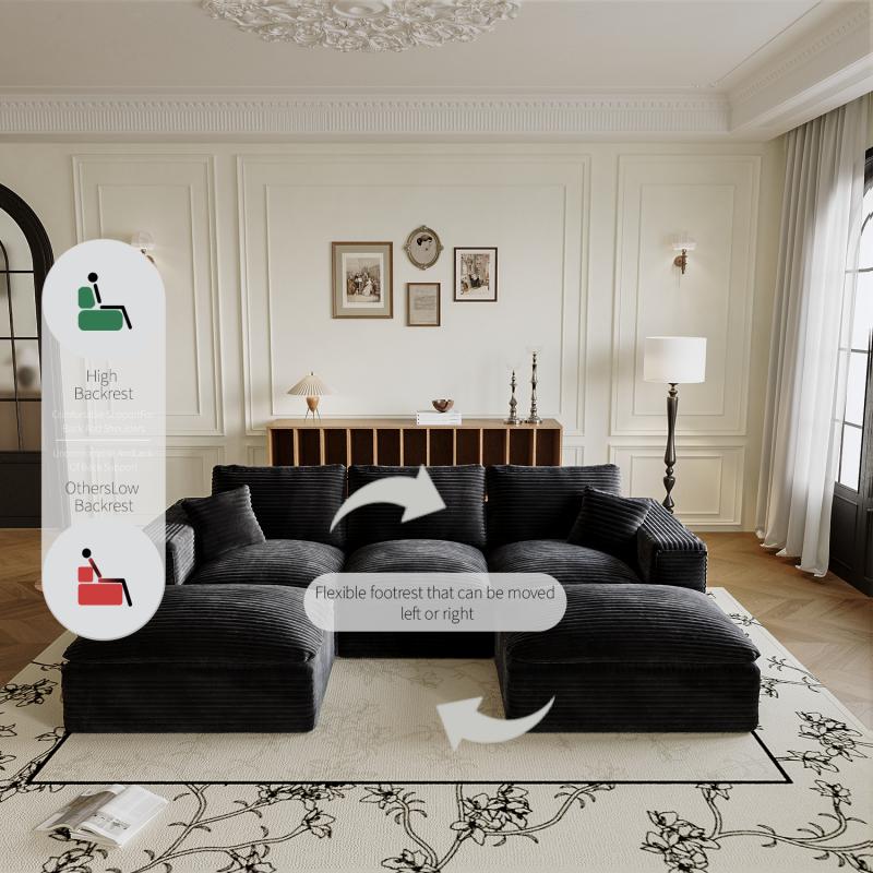 108" Cloud Sectional Couch with L-Shape Chaise, Left-right interchangeable,Modern Modular Sofa with Deep Seat, Upholstered Couches for Living Room Bedroom,No Assembly Required, Soft Plush Corduroy Fab