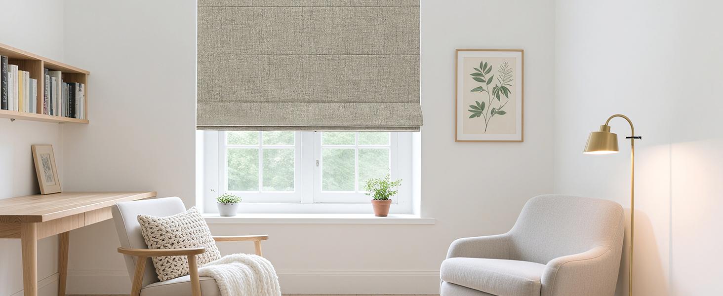 Cordless Roman Shades, Linen Fabric Window Blinds, Thermal Insulated Blackout Blinds, Room Darkening Shades for Indoor Windows, Easy to Install, 35" W*75" H, Linen