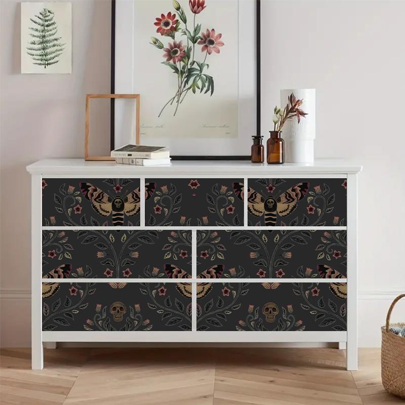 Skull Head Moth Pattern Wall Sticker, 1 Roll Waterproof Self-adhesive Wallpaper, Removable Wall Decal for Home Living Room Bedroom Dormitory Decor