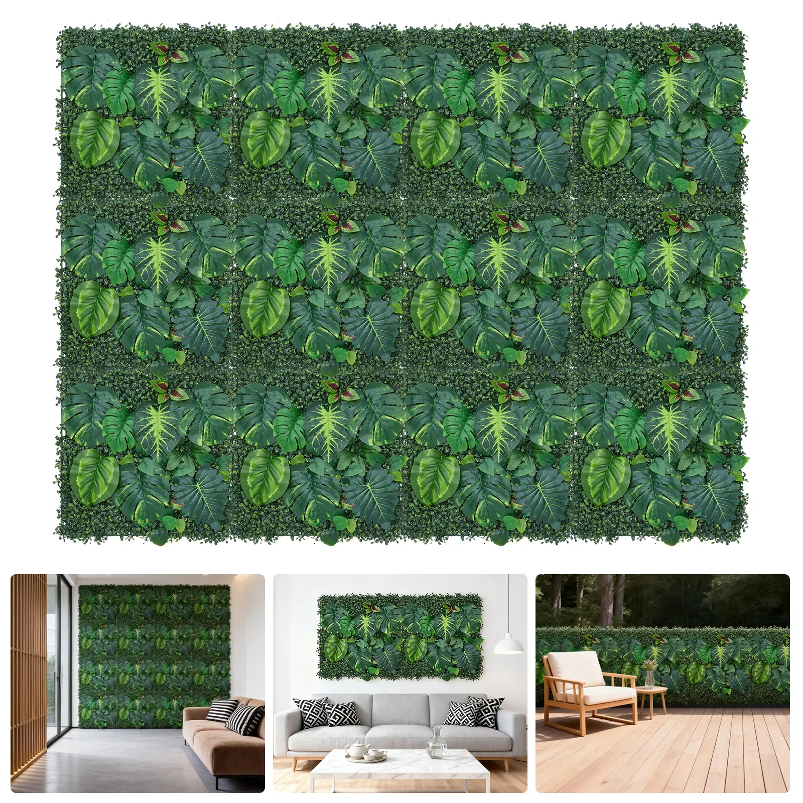 Garvee Lifelike Artificial Greenery Wall Panels – Faux Monstera & Money Leaves, Indoor/Outdoor Decorative Privacy Screen, Realistic Fake Plant Wall for Home, Patio, Backdrop