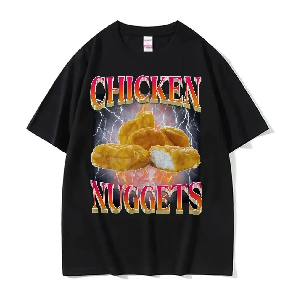 Funny Chicken Nuggets Vintage Style Meme Graphic T-Shirt, Hip Hop Gothic Casual Tee, Ideal Holiday & Birthday Gift For Fast Food Lovers, Custom printed apparel available, please contact customer service.
