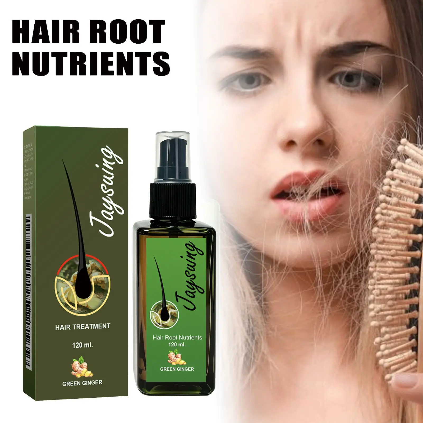 Hair Growth Spray with Ginger, Scalp Massage for Damaged Hair, Nourishes Roots, Fast Hair Growth, Anti-Hair Loss Serum, Beauty & Health