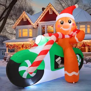 6ft Christmas Inflatables Outdoor Decorations, Blow Up Gingerbread Man On A Motorbike Inflatable with Built-in LEDs for Christmas Indoor Outdoor Yard Lawn Garden DecorationsDD22HomeCookJoy