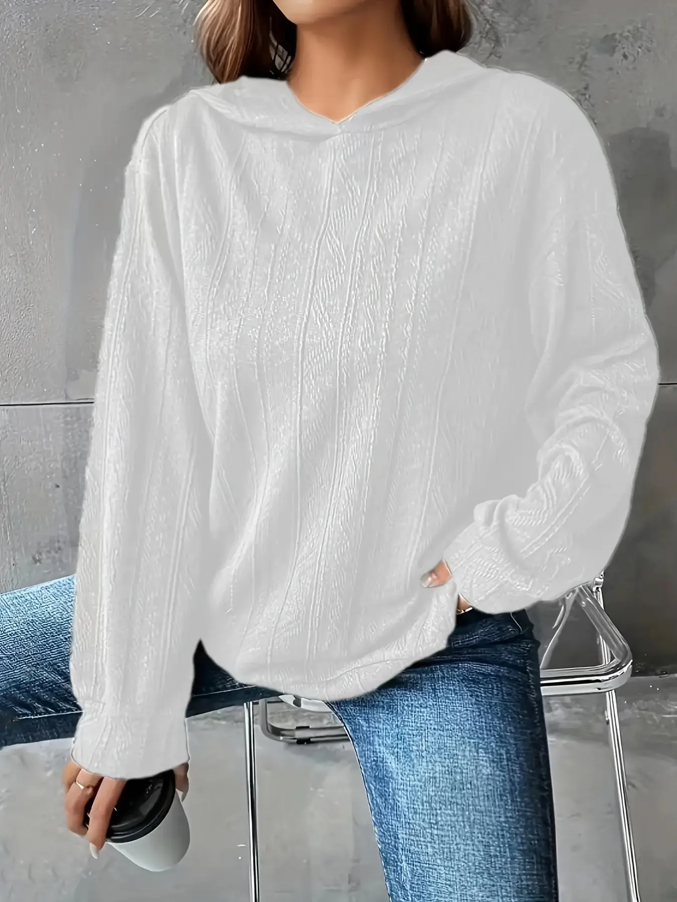 Women Cable Knit Hooded Sweater, Oversized Lazy Long Sleeve Pullover Hoodie