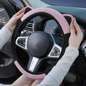 A Car Steering Wheel Cover Made of Material, Featuring a Delicate Ear Design, Sweat-Absorbing And Breathable for Summer, Non-Slip And Durable, Suitable for Sedans, Suvs, Vans, And Pickups, Compatible with 99% of Vehicle Models