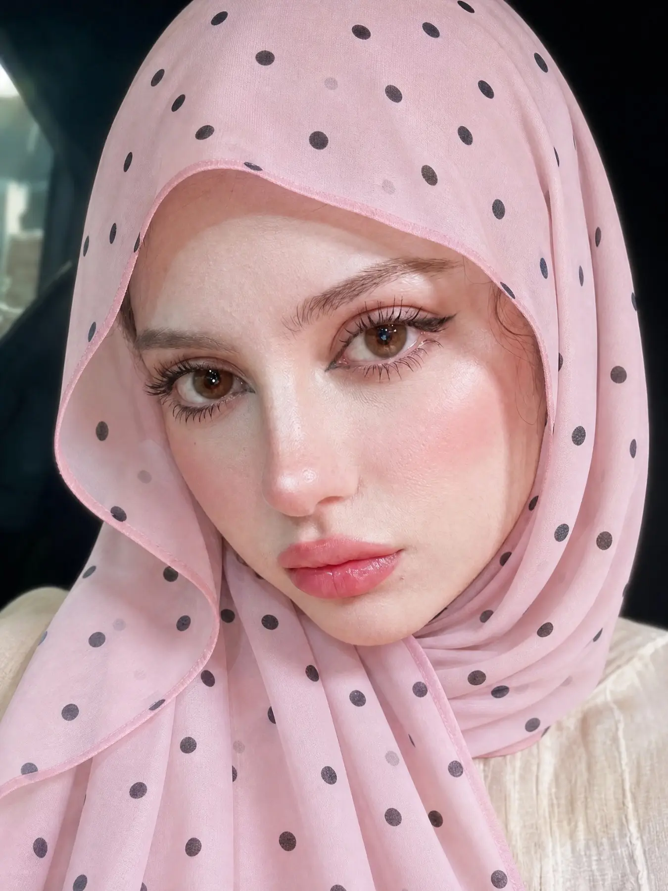 Fashion Polka Dot Headscarf, Single-Sided Printed Cotton Linen Voile Hijab For Muslim, Soft Breathable, Ideal Gift for Her