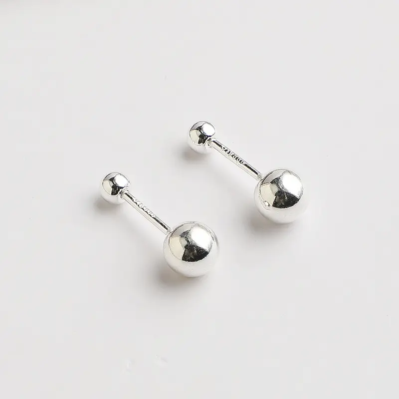 999 Silver Round Bead Earrings No Need to Remove When Sleeping Ear Bone Studs Screw Dead Earrings Ear Piercing Care Jewelry