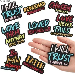 8/9 Pcs Christian Embroidered Patches, 3 Inch Bible Verse Geometric Appliques, Iron On and Sew On Decorations for Hats, Jackets and DIY Accessories