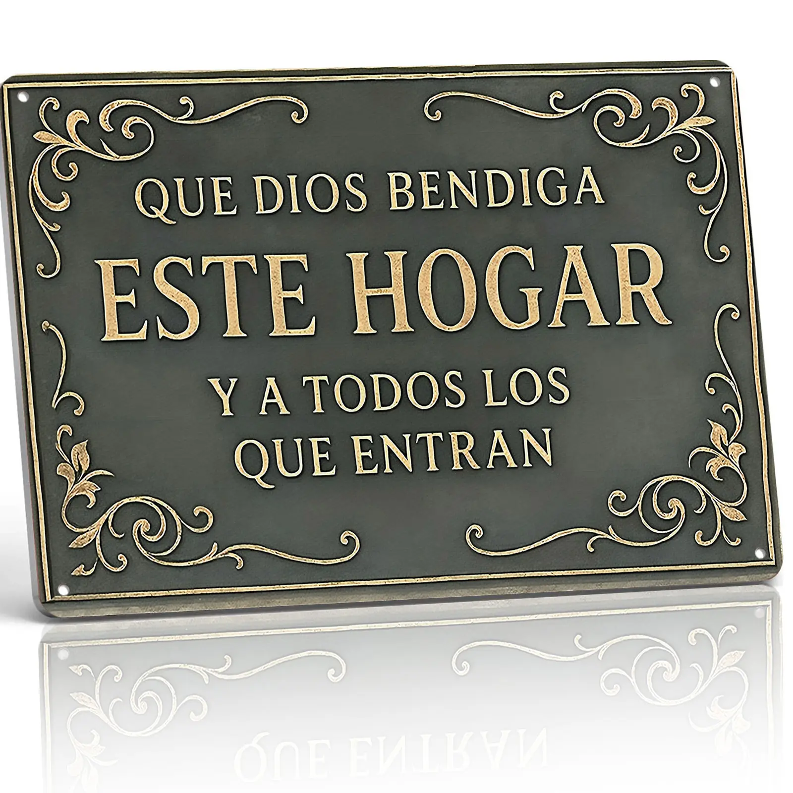 Vintage 8x12 Aluminum Rectangle Wall Plaque - Ornate Scroll Spanish Bless This House Sign, Weatherproof Wall Mount Home Decor Products, Blessed Signs for Home Decor, Outdoor Housewarming Gift
