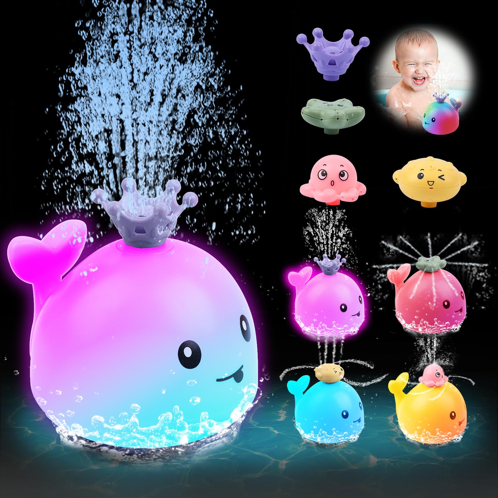 Electric Sensory Water Whale Bath Toy with Lights, USB Rechargeable Battery Included, Summer Bathroom Playtime Fun for Kids Electric Sensory Water Whale Bath Toy with Lights, USB Rechargeable Battery Included, Summer Bathroom Playtime Fun for Kids