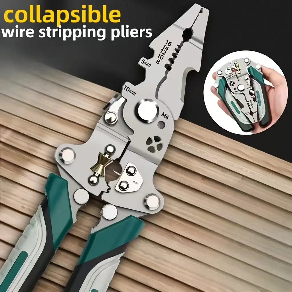 Multifunctional Folding Wire Stripper Pliers, Industrial Grade Electrician Tool, Compact Design for Home and Outdoor Use, Ideal for Electricians