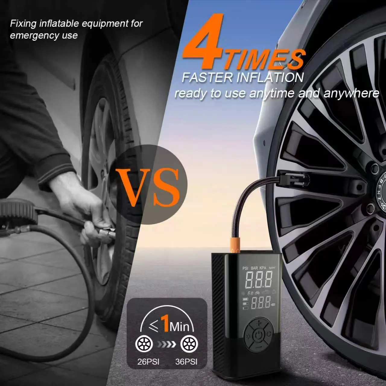 Cordless Portable Tire Inflator with Digital Gauge, Pressure Control, 180PSI Rechargeable Battery, LED Light, Car Repair Tool for Cars, Bicycles, Sports Balls, Automotive Accessory