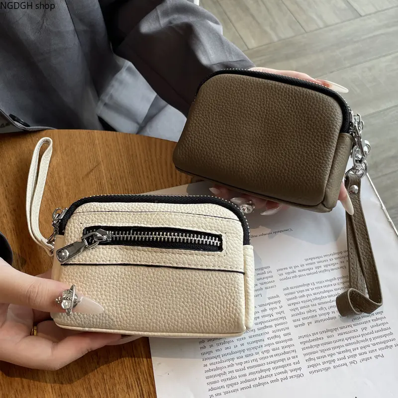 Women's Leather Wristlet Pouch, Compact Zippered Mini Wallet and Coin Purse for Cards, Cash, & Everyday Use